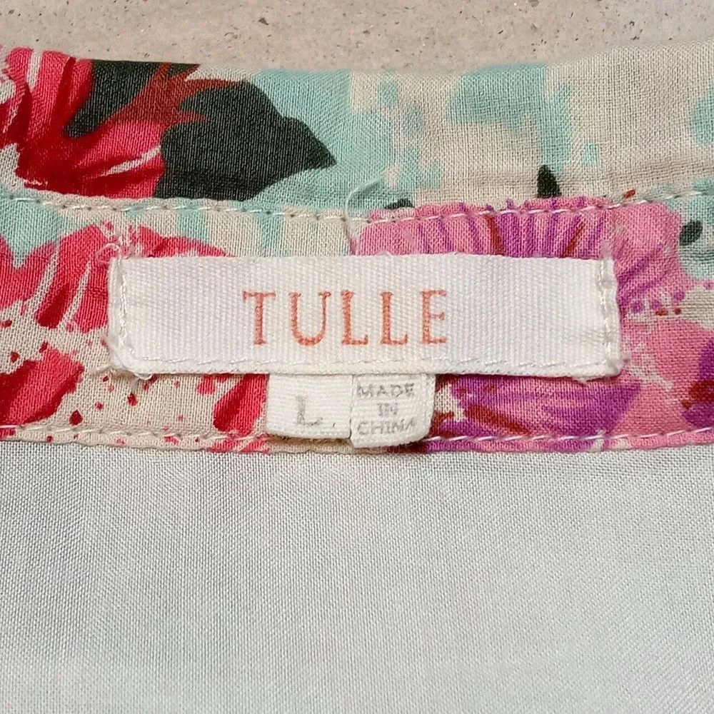 TULLE Brand Sleeveless Floral Rose Summer Spring Dress - Size Large - Picture 7 of 8